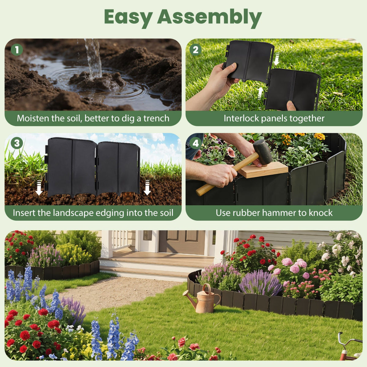 Garden Edging Borders 70-Piece Interlocking No-Dig Set