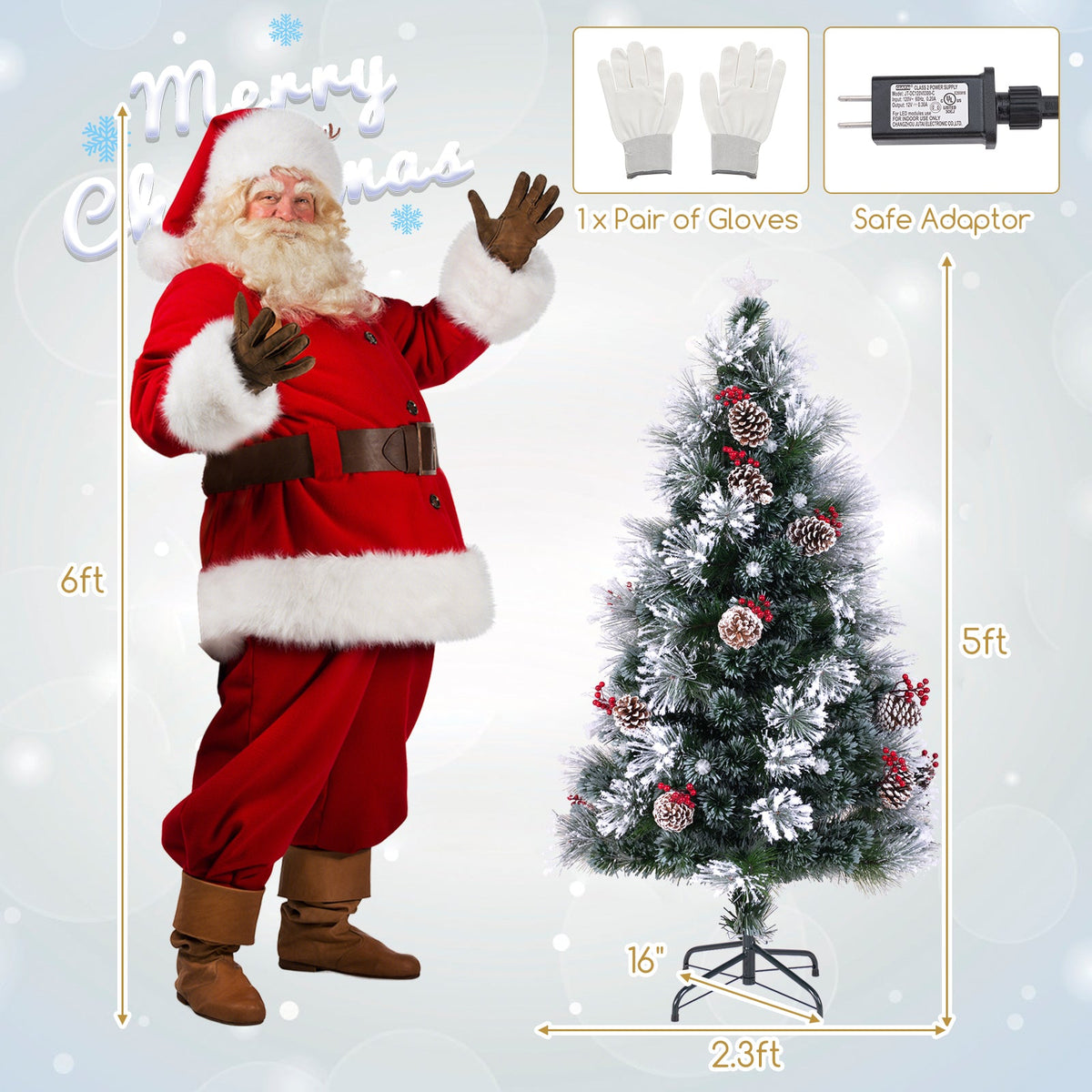 5 FT Flocked Christmas Tree with 8 Lighting Modes