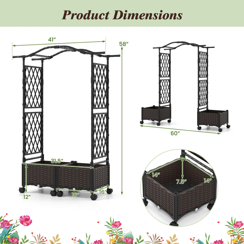 5 FT Self-Watering Planter Boxes with Lattice Trellis and Roof
