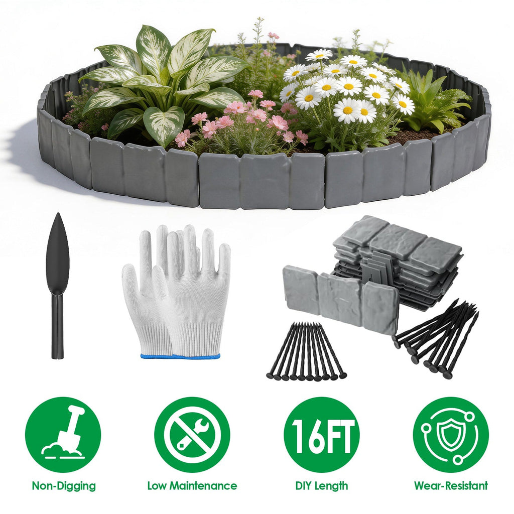 Plastic Landscape Edging 16FT Cobblestone Garden Border Kit