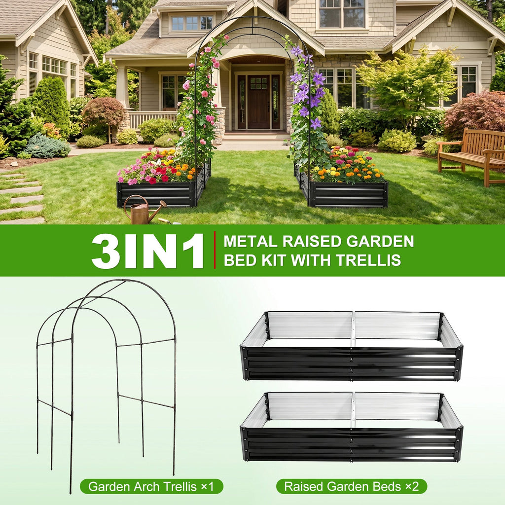Raised Garden Bed with Arch Trellis - 2 Pack