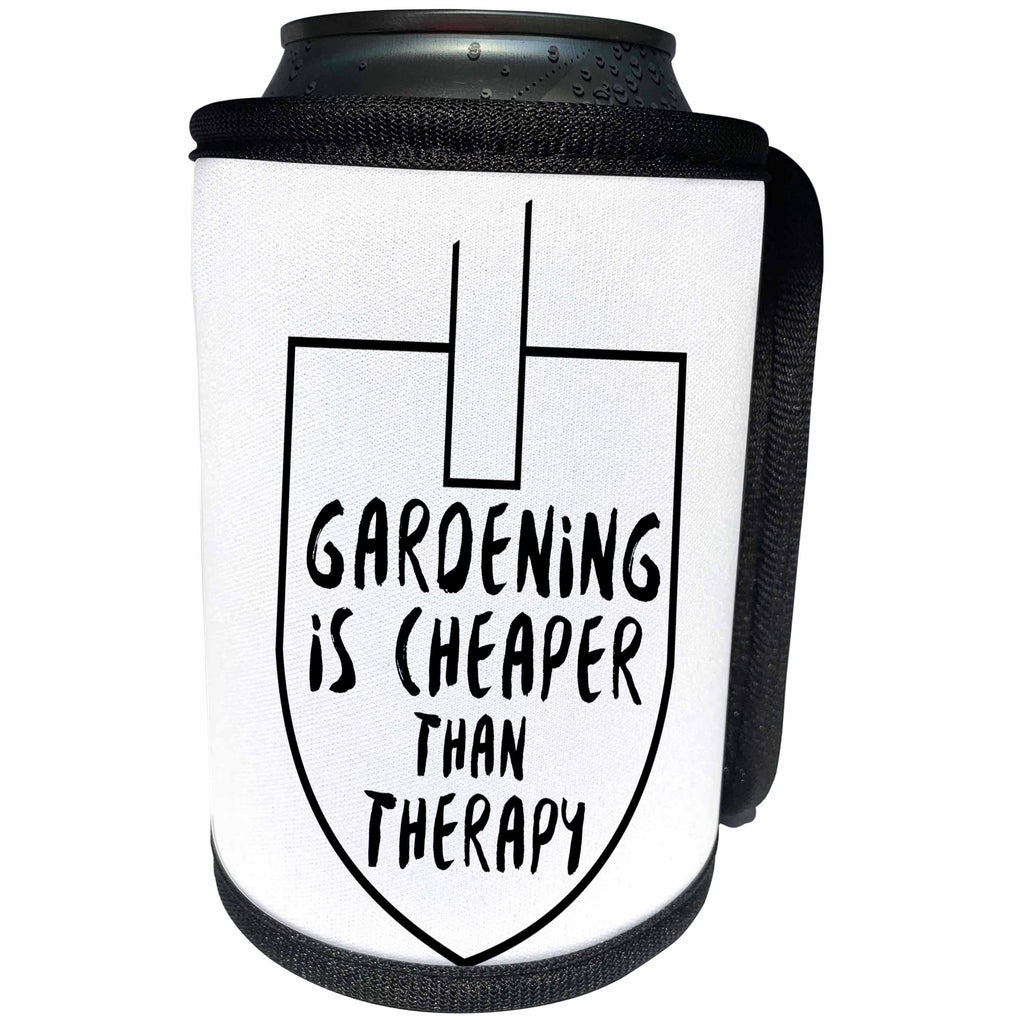 3dRose Sven Herkenrath Quotes - Gardening is cheaper than Therapy Quote Phrase Trendy Work Spade - Can Cooler Bottle Wrap (cc_254416)