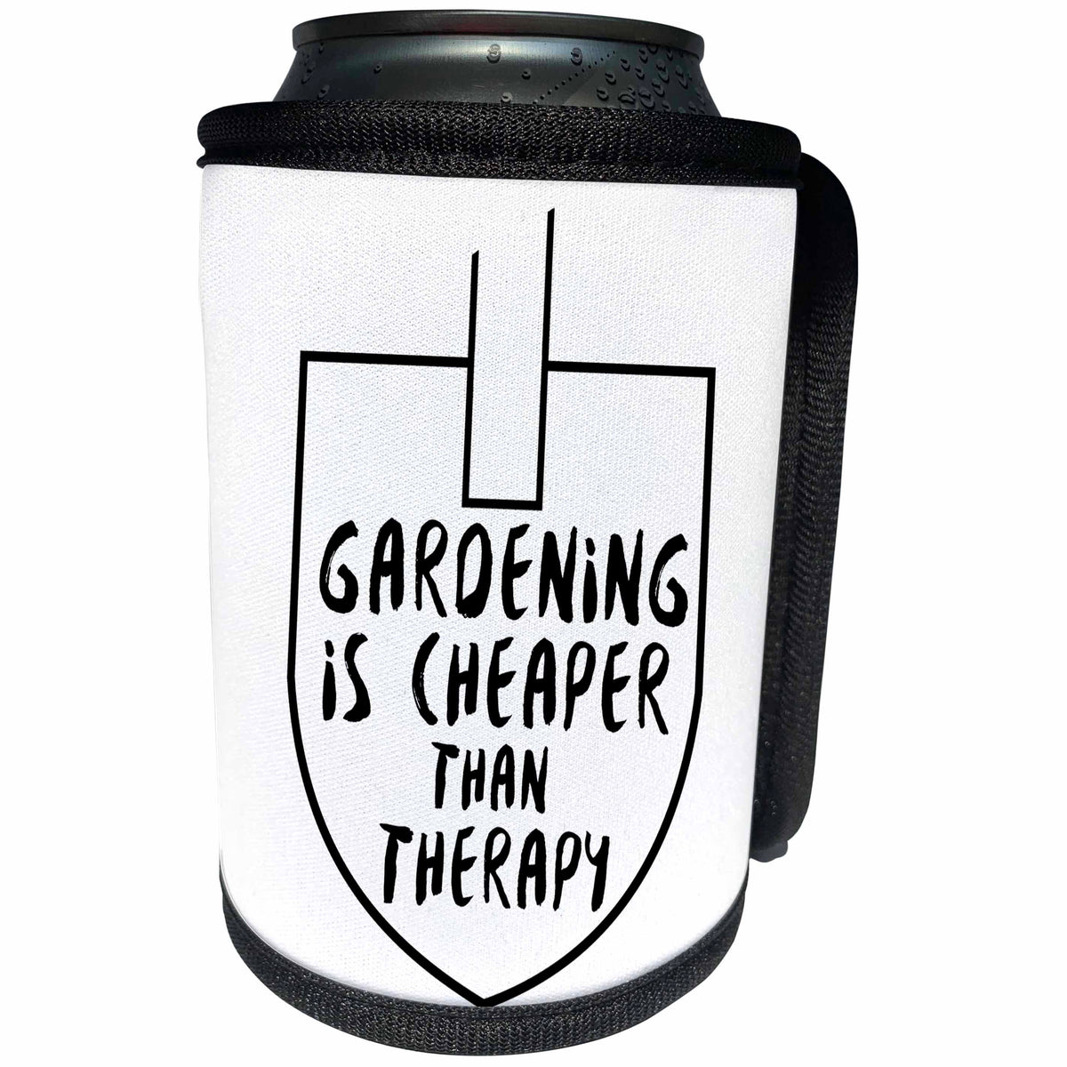 3dRose Sven Herkenrath Quotes - Gardening is cheaper than Therapy Quote Phrase Trendy Work Spade - Can Cooler Bottle Wrap (cc_254416)