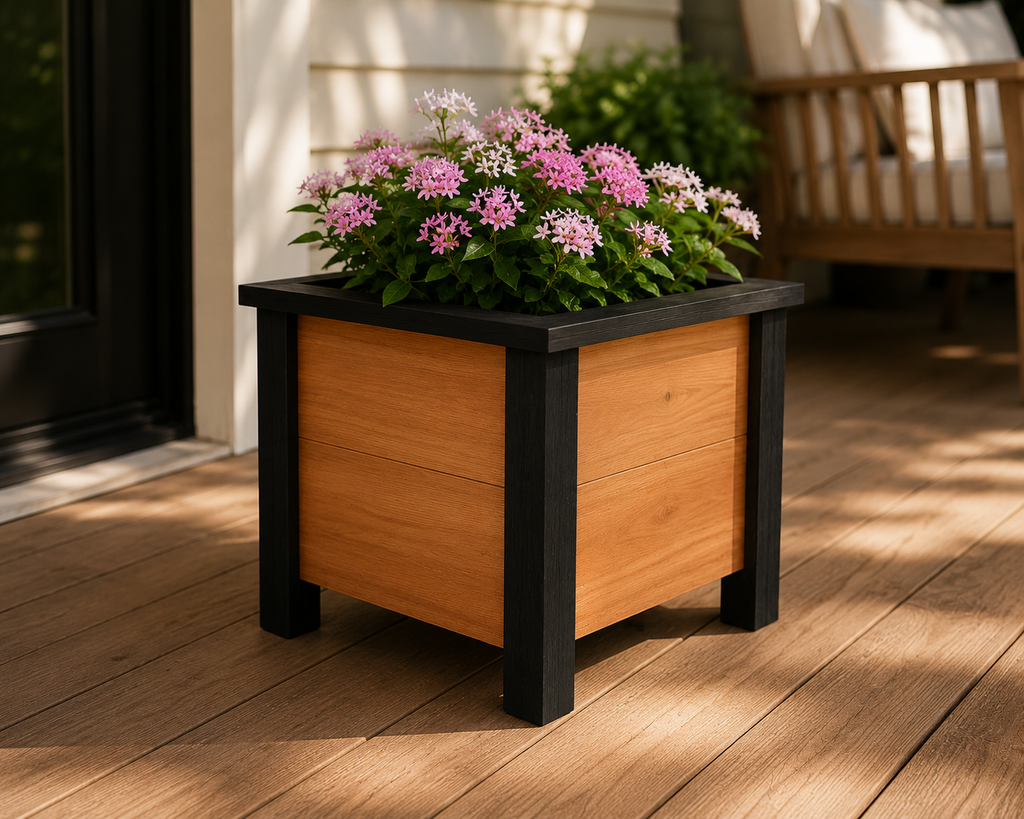 Handmade Cedar Planter Box 16x16x16 | Outdoor Wooden Flower Planter | Raised Garden Planter | Available Natural Cedar or Black Stained Trim | Porch & Patio Decor