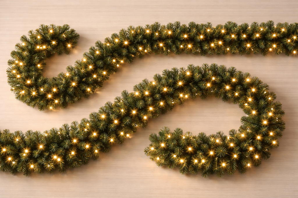 50 ft Long Pre-Lit, Christmas Garland Pathway Lights, 400 - 5mm Warm White LED Lights