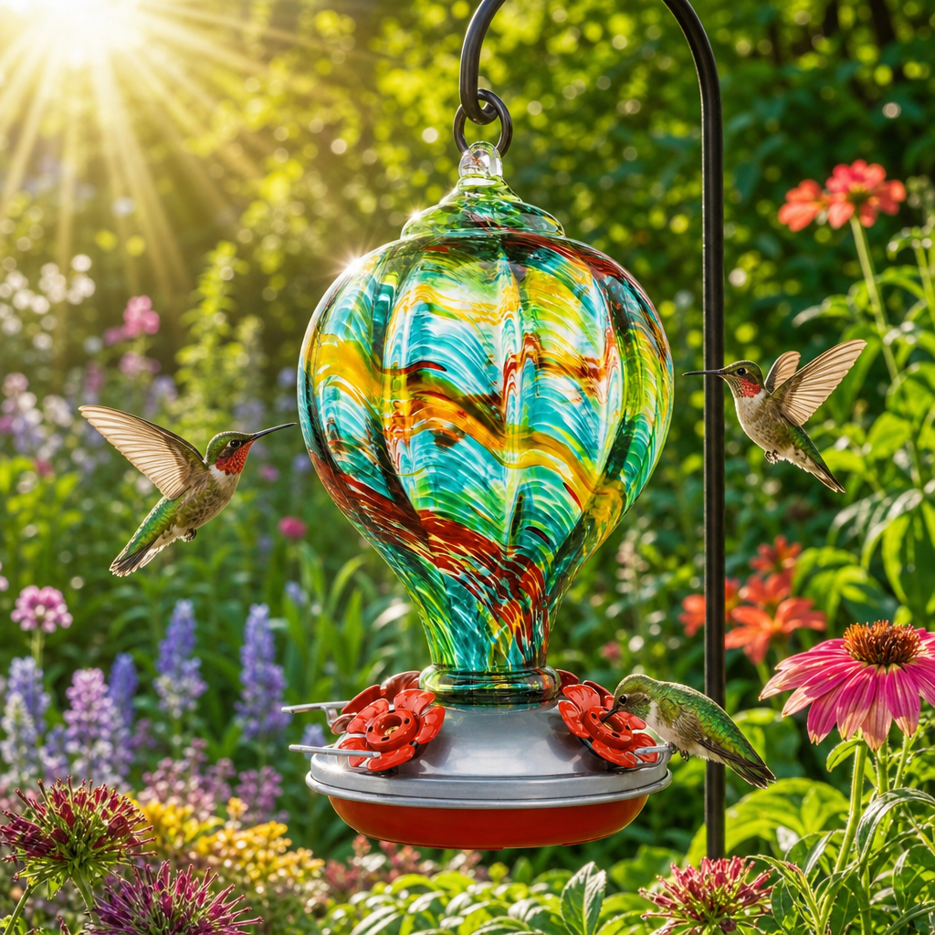 Solstice Balloon Hand Blown Glass Hummingbird Feeder BA06B