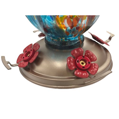 Aqua Confetti Teardrop Hand Blown Glass Humming Bird Feeder RC40B