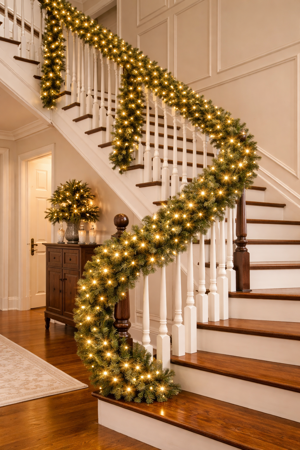 50 ft Long Pre-Lit, Christmas Garland Pathway Lights, 400 - 5mm Warm White LED Lights