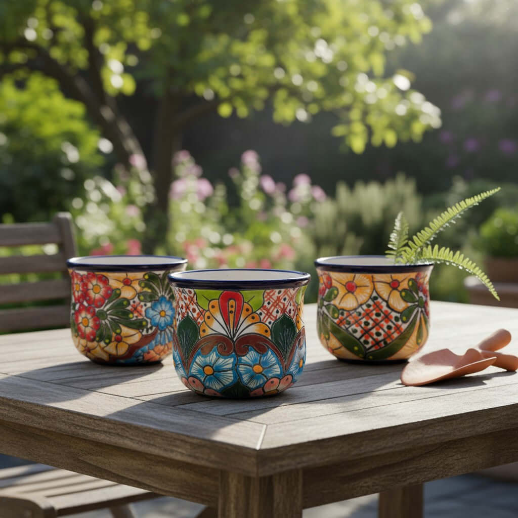 Set of 3 Talavera Flower Pots | Colorful Hand-Painted Mexican Planters