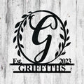 Wreath Monogram Name & Date Metal Sign