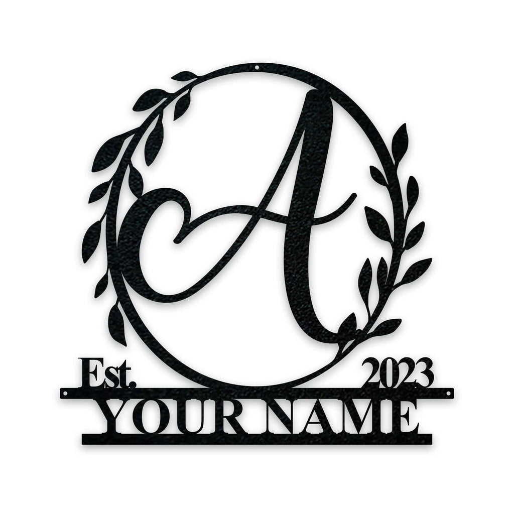 Wreath Monogram Name & Date Metal Sign