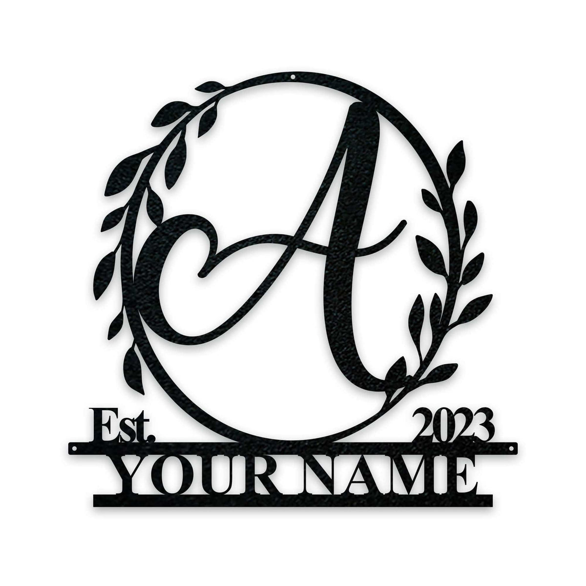 Wreath Monogram Name & Date Metal Sign