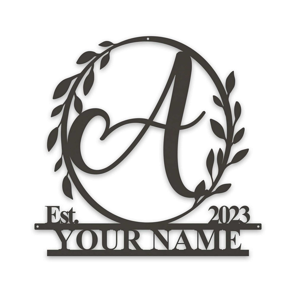 Wreath Monogram Name & Date Metal Sign