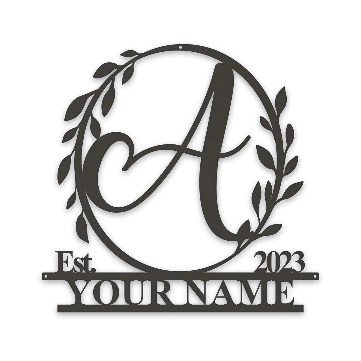 Wreath Monogram Name & Date Metal Sign