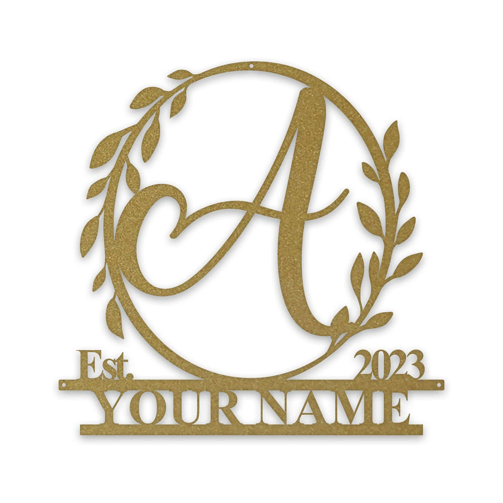 Wreath Monogram Name & Date Metal Sign