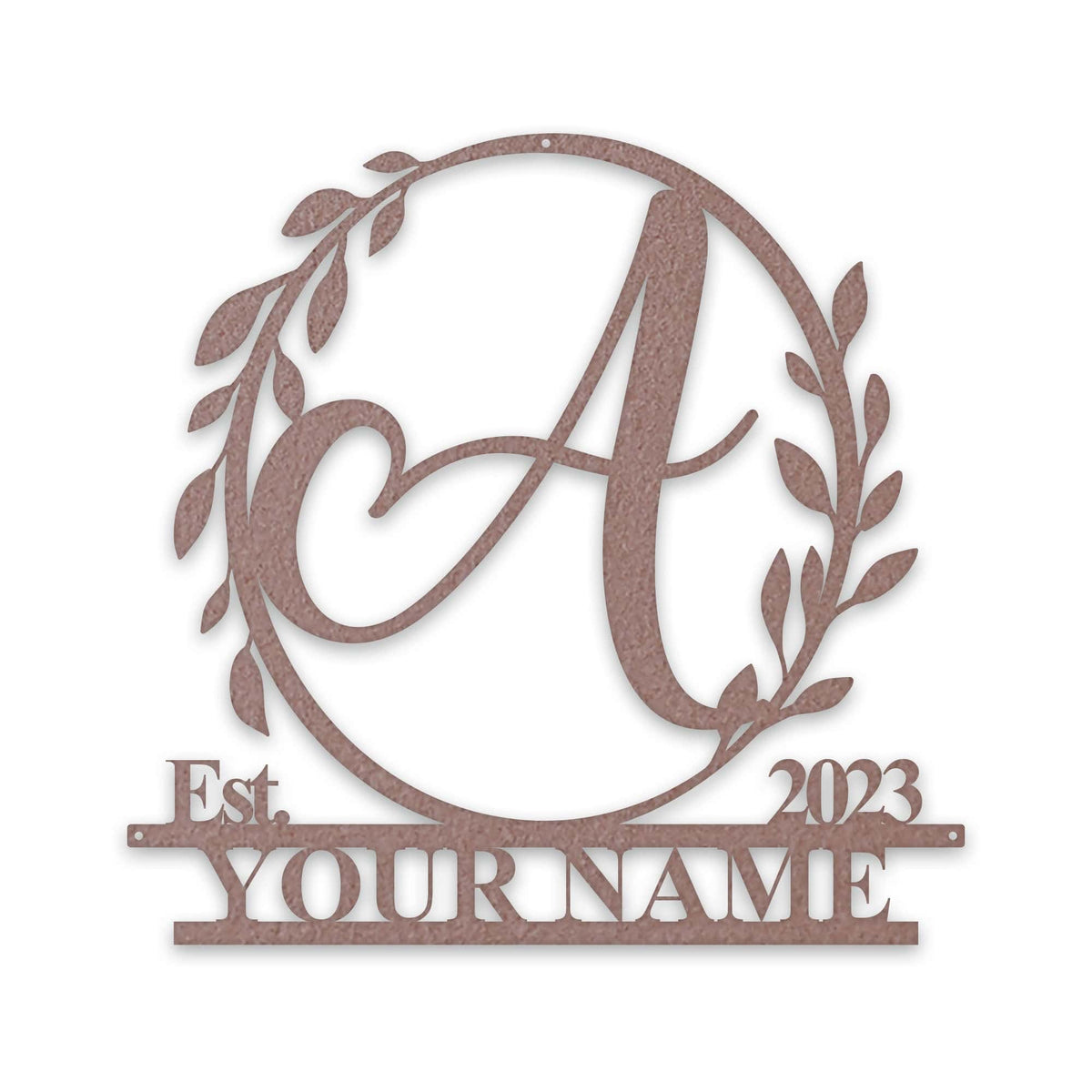 Wreath Monogram Name & Date Metal Sign