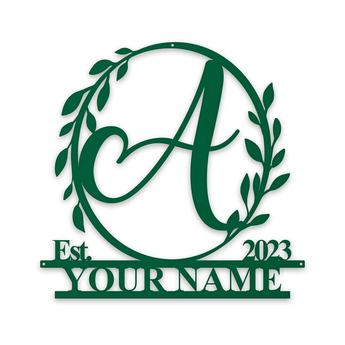 Wreath Monogram Name & Date Metal Sign