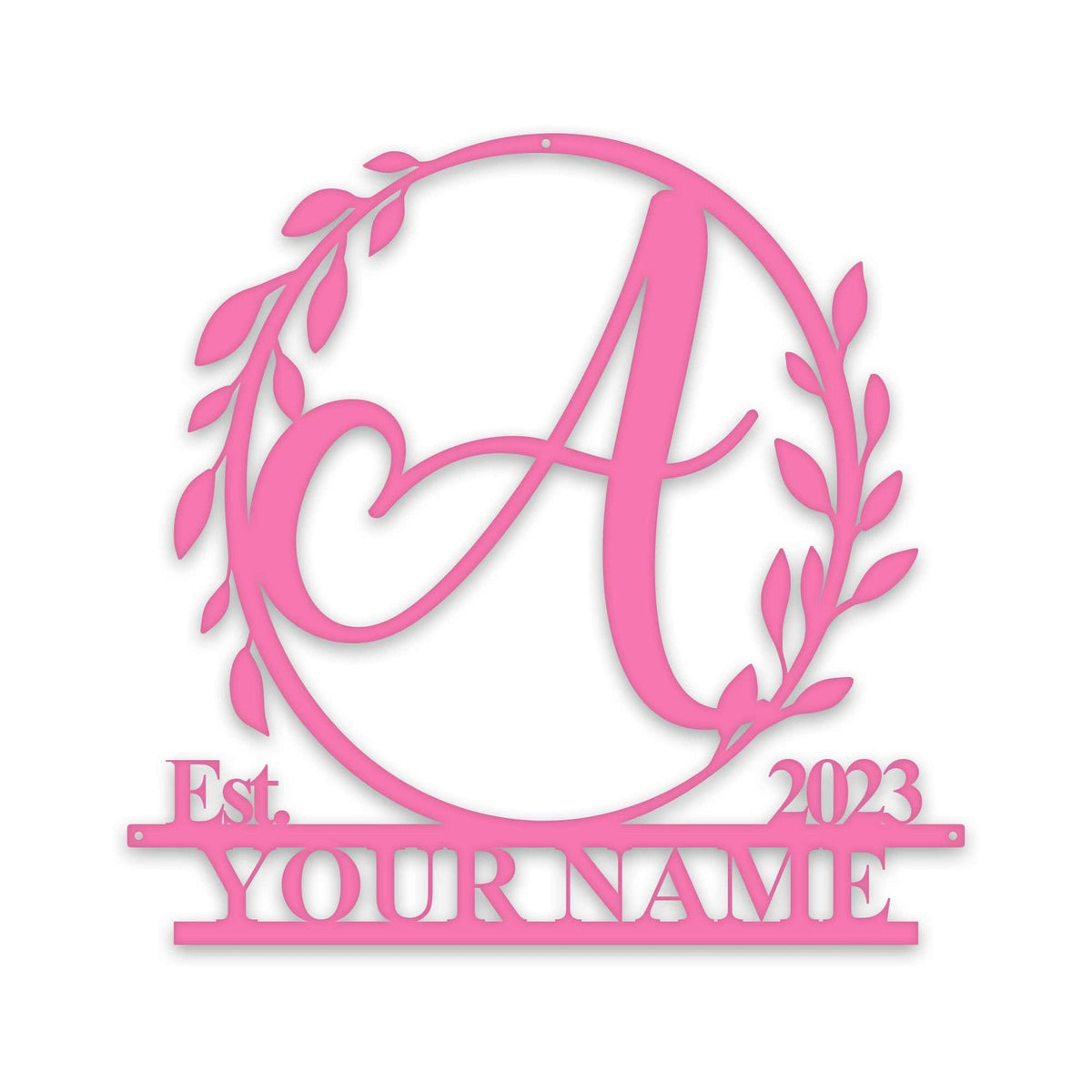 Wreath Monogram Name & Date Metal Sign
