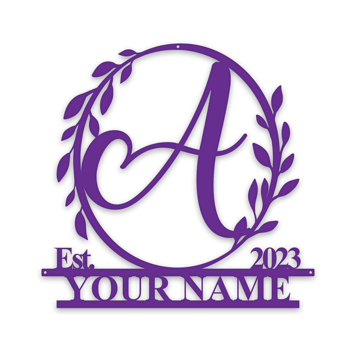 Wreath Monogram Name & Date Metal Sign