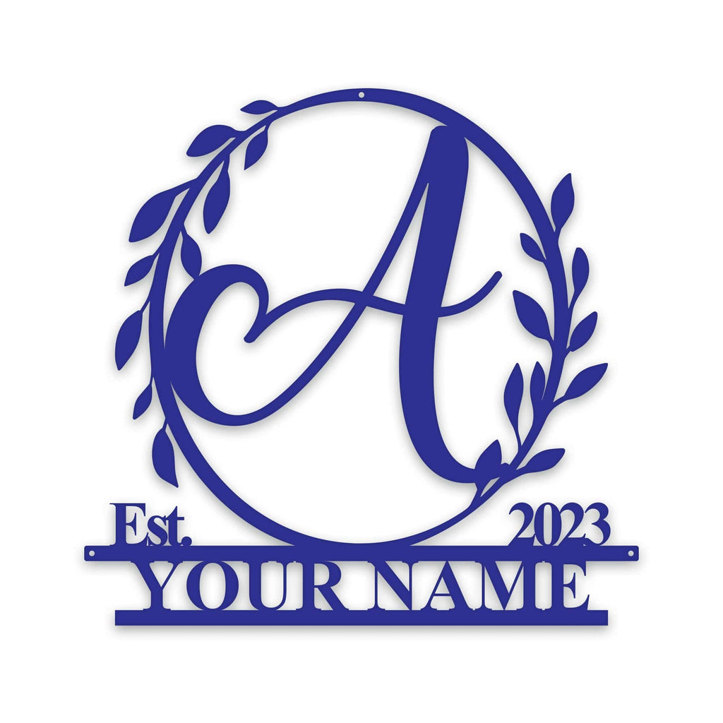 Wreath Monogram Name & Date Metal Sign