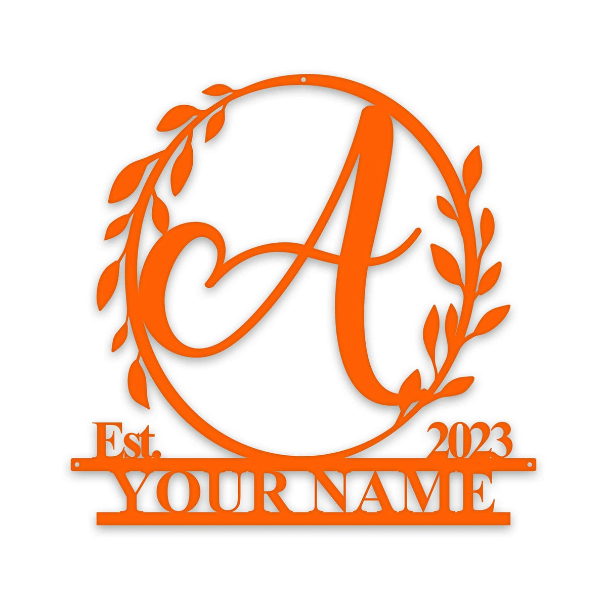 Wreath Monogram Name & Date Metal Sign
