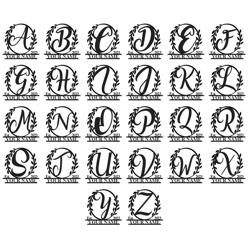 Wreath Monogram Name & Date Metal Sign